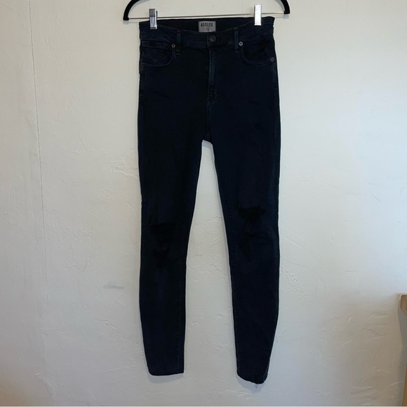 AGOLDE Sophie High Rise Ruthless Black Denim Distressed Skinny Jeans - Picture 7 of 13